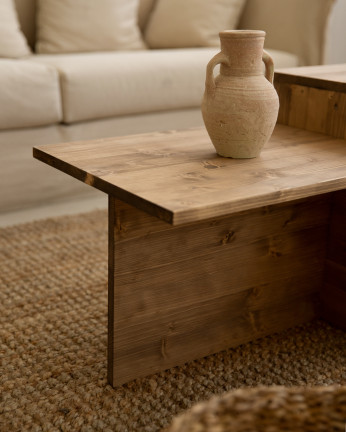 Mesa de centro 2 piezas de madera maciza en tono roble oscuro de 100x44,6cm