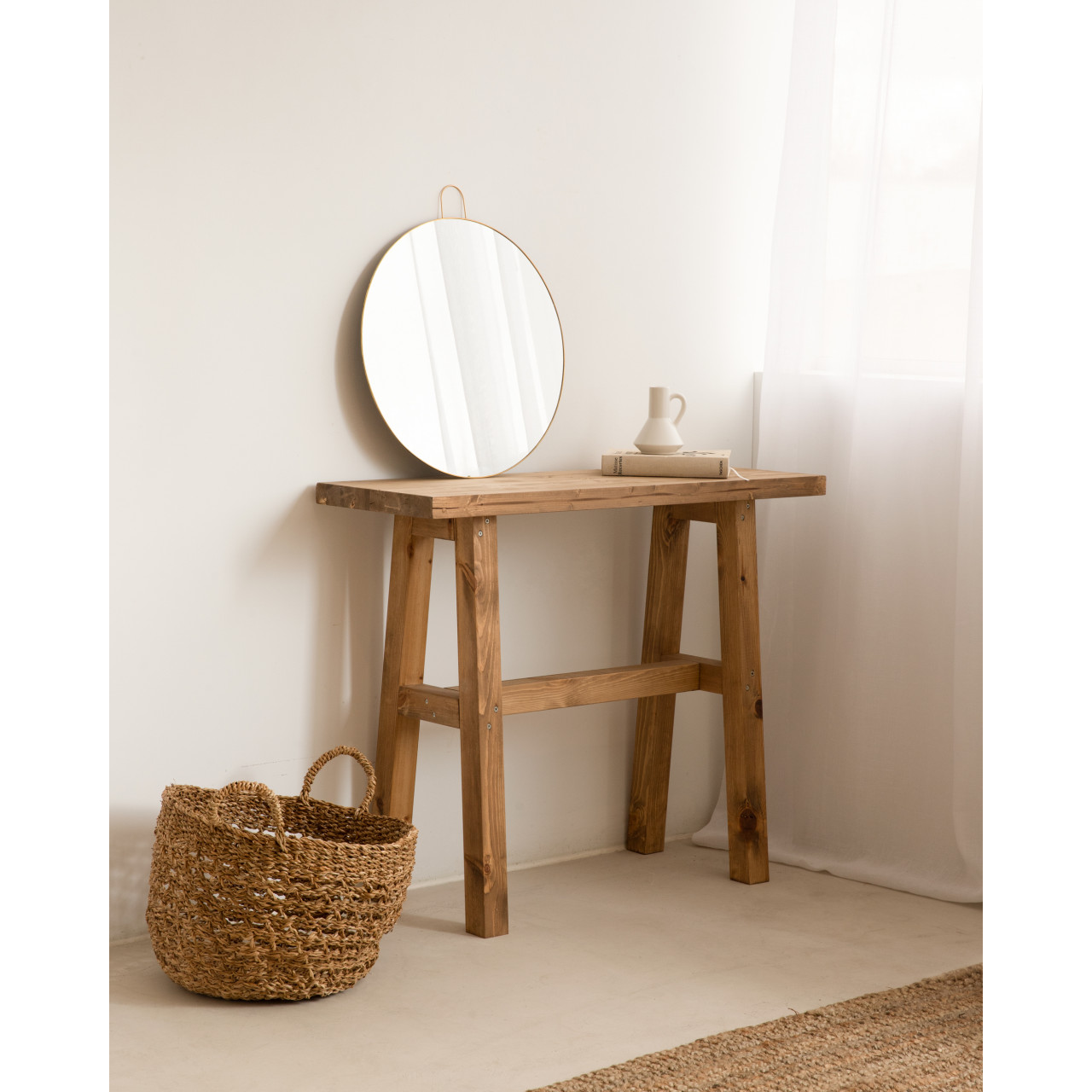 Mueble recibidor con espejo y cajón Bobbie acabado blanco-madera
