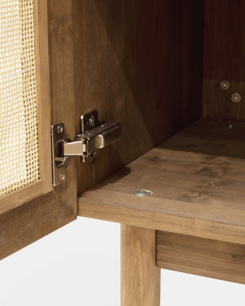 Aparador de madera maciza y medula de ratán de 2 puertas en tono roble oscuro de 100x80cm