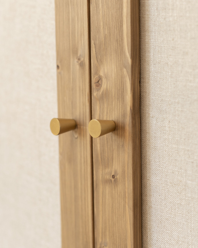 Armario de madera maciza y tejido de lino en tono roble oscuro de 180x80cm