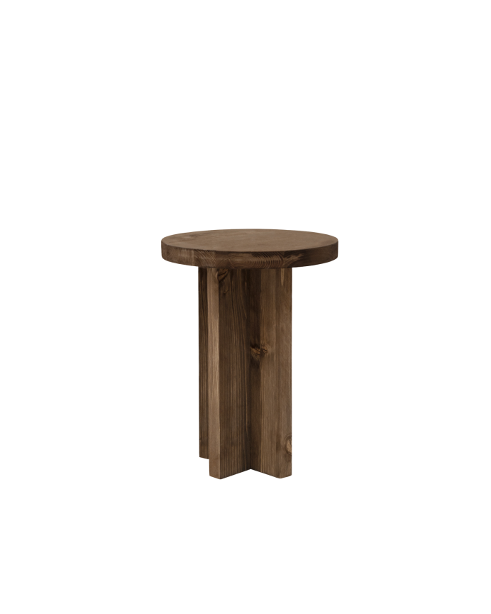Taburete de madera maciza en tono nogal de 45x35cm