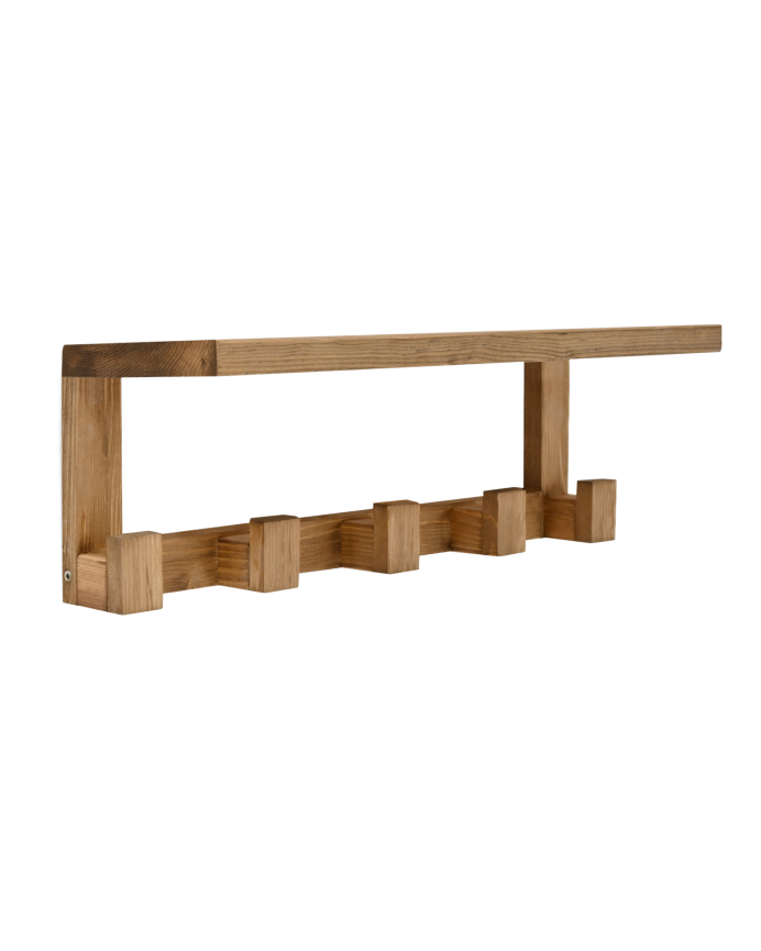 Colgador/Perchero de madera maciza con repisa tono roble oscuro de 20x50cm