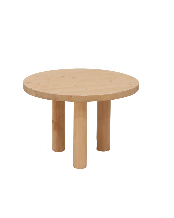 Mesa de centro redonda de madera maciza en tono roble medio de 40x60cm