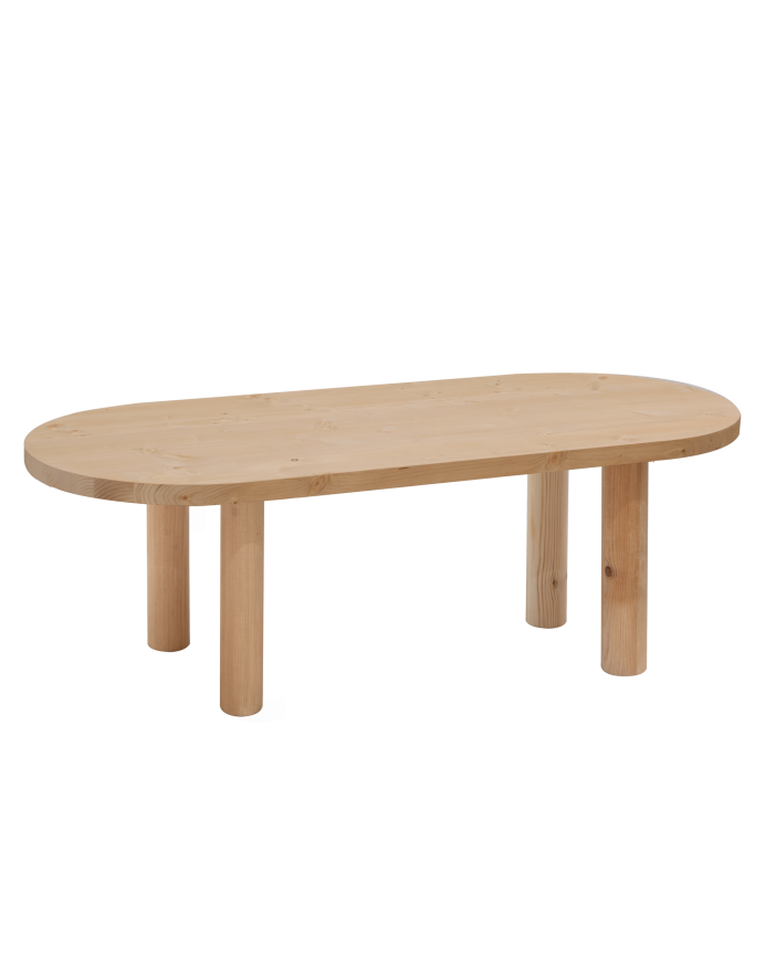 Mesa de centro ovalada de madera maciza en tono roble medio de 40x120cm