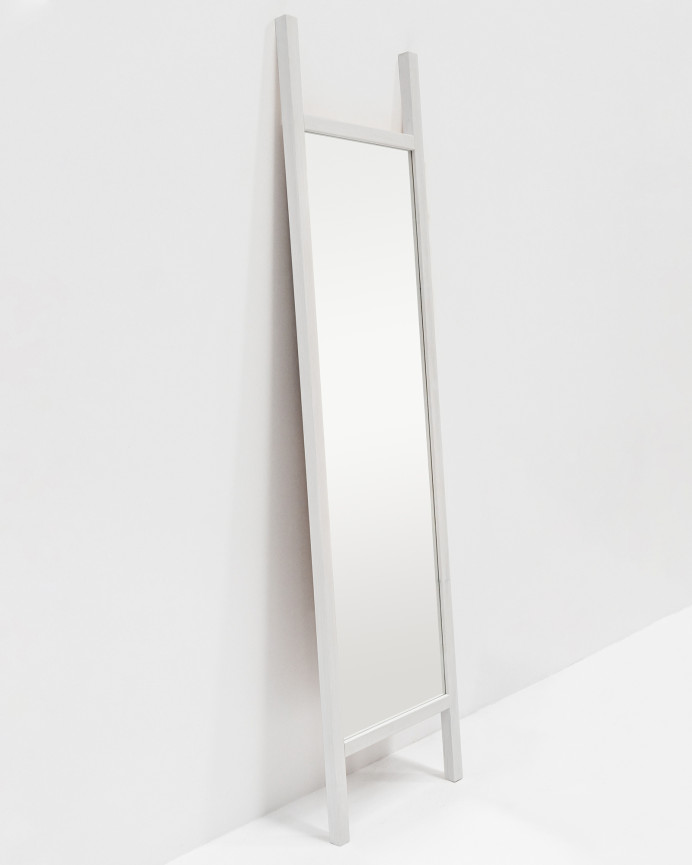 Espejo de madera maciza tono blanco de 45x180cm