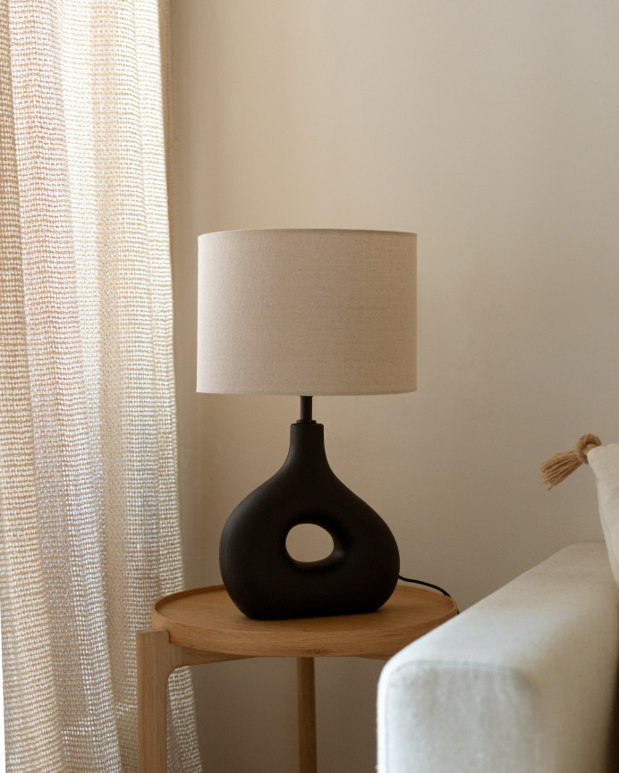 Lámpara de mesa de cerámica y pantalla de tejido de lino de 50,5x21cm