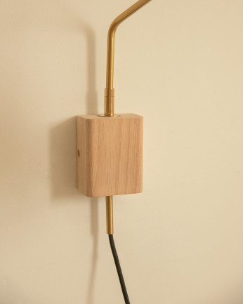 Lámpara de pared de hierro y madera de caucho de 40x11,5cm
