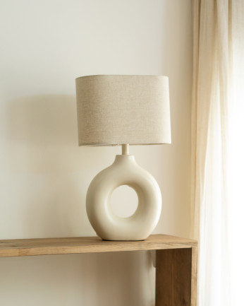 Lámpara de mesa de cerámica y pantalla de tejido de lino de 41x26cm