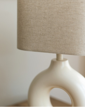 Lámpara de mesa de cerámica y pantalla de tejido de lino de 41x26cm