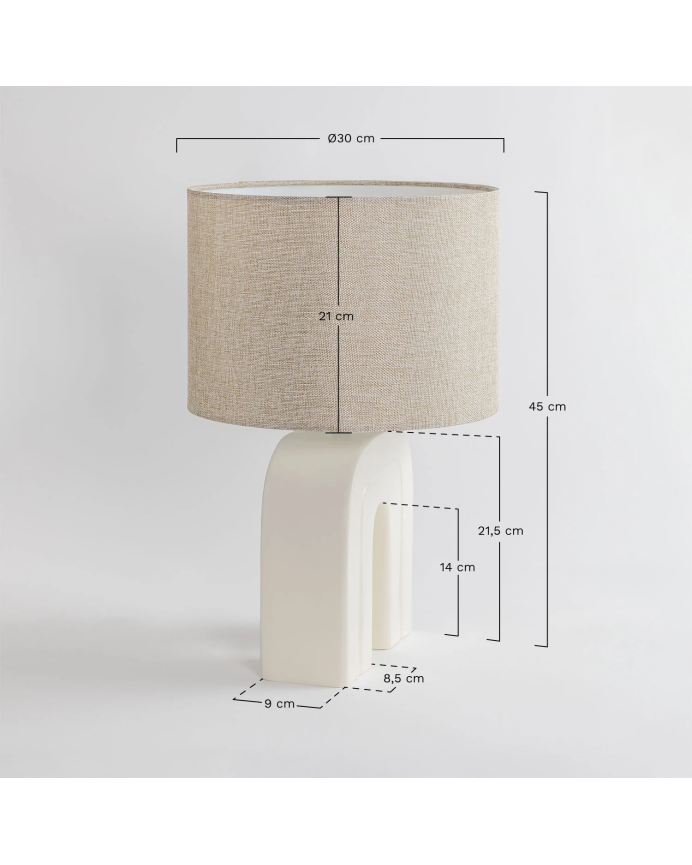 Lámpara de mesa de resina esmaltada y pantalla de tejido de lino de 45x30cm