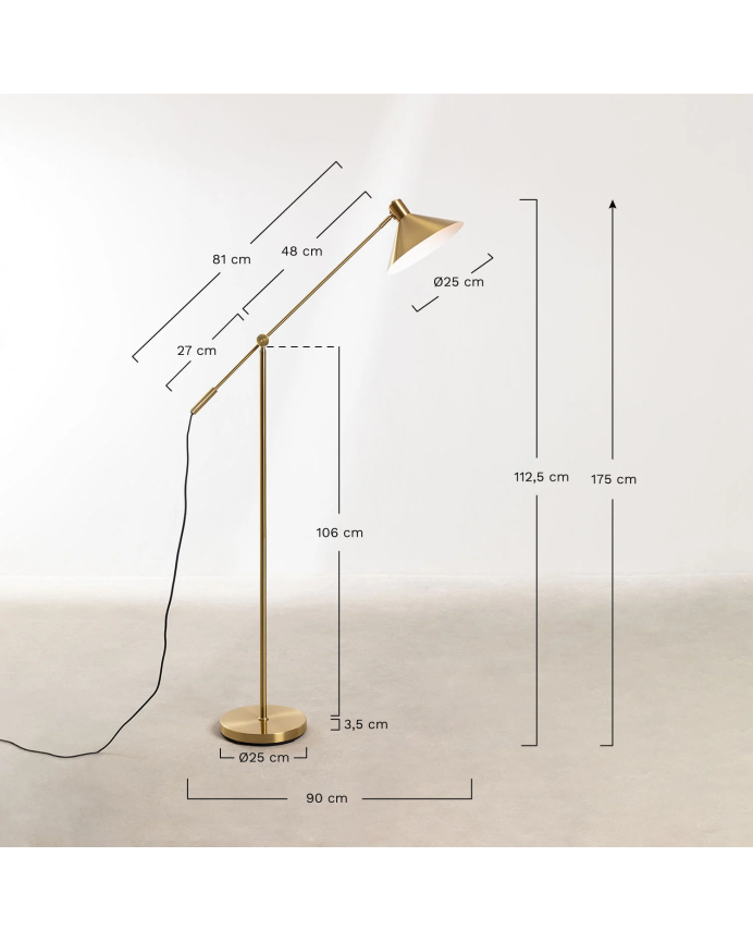 Lámpara de pie de metal regulable de 175x90cm