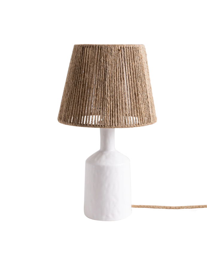 Lámpara de mesa de cerámica y pantalla de cuerda de cañamo de 46x20,5cm