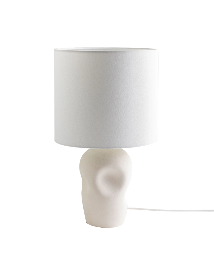 Lámpara de mesa de cerámica y pantalla de tejido de algodón y poliéster de 46,5x24cm