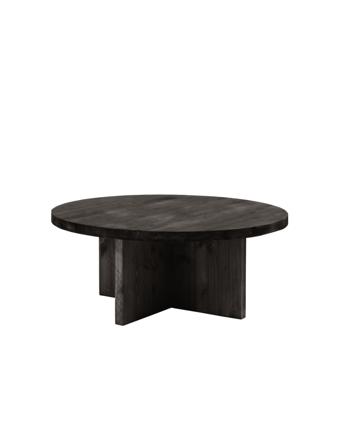 Mesa de centro redonda de madera maciza acabado negro de varias medidas