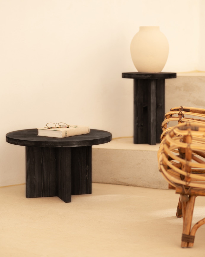 Mesa de centro redonda de madera maciza acabado roble oscuro de varias  medidas