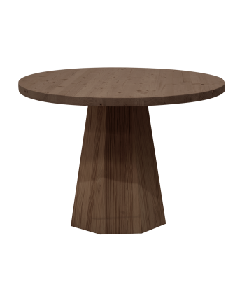 Mesa de comedor redonda de madera maciza en tono nogal de Ø115