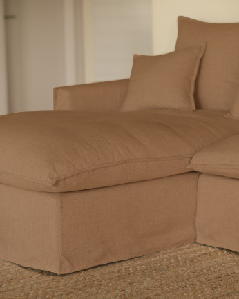 Sofá con chaise longue de algodón y lino desenfundable color teja varias medidas