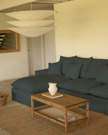 Sofá con chaise longue de algodón y lino desenfundable color azul varias medidas