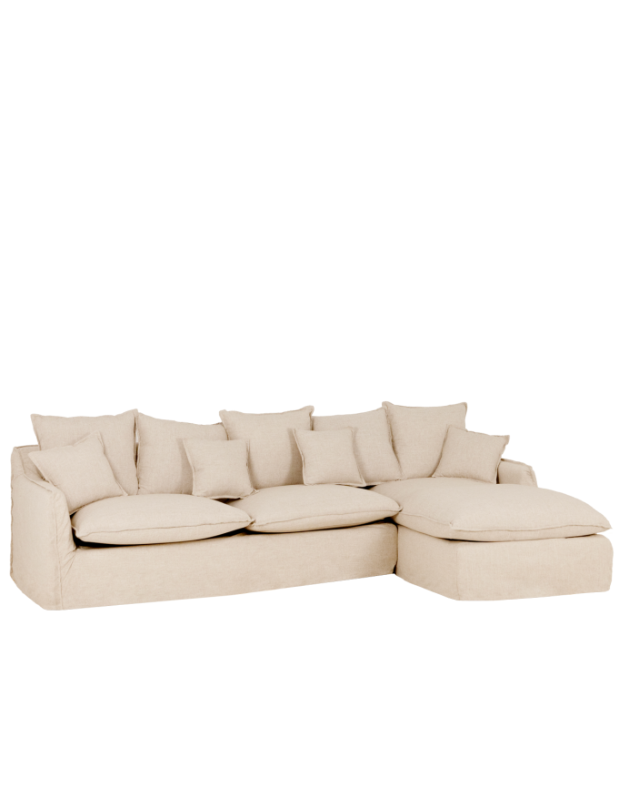 Sofá con chaise longue de algodón y lino desenfundable color beige varias medidas