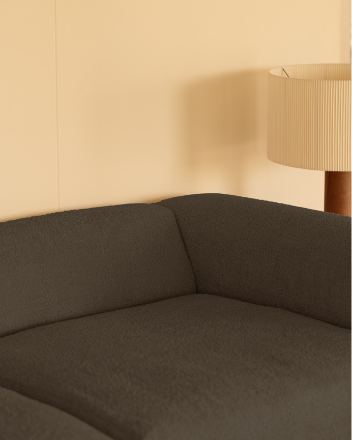 Sofá de 3 módulos con chaise longue de bouclé color gris oscuro 330x172cm
