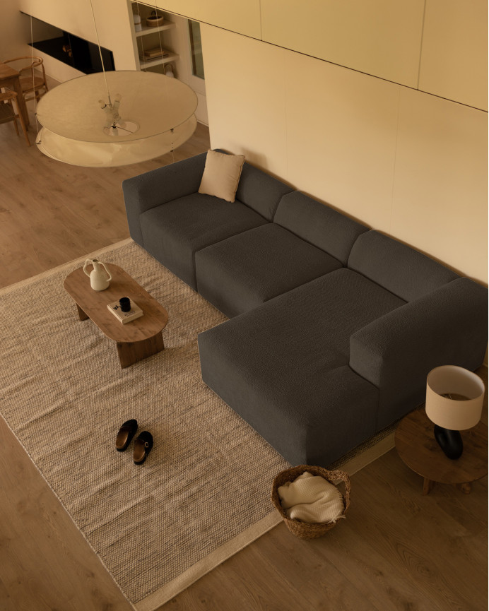 Sofá de 3 módulos con chaise longue de bouclé color gris oscuro 330x172cm