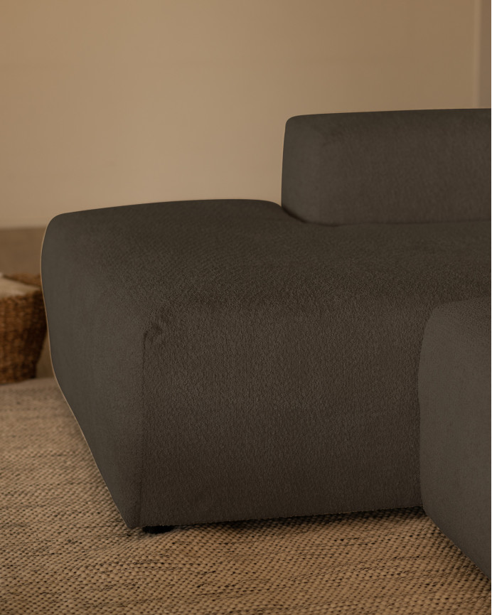 Sofá de 3 módulos curvo con chaise longue de bouclé color gris oscuro 320x172cm