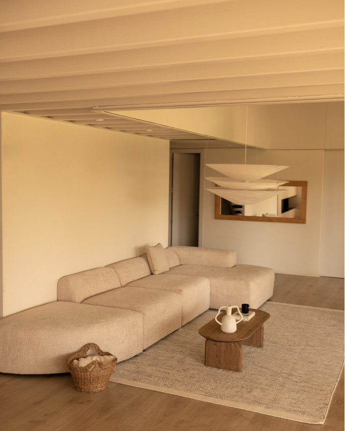 Sofá de 4 módulos curvo con chaise longue de bouclé color beige 410x172cm