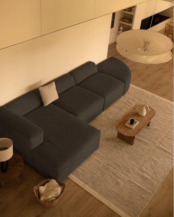 Sofá de 4 módulos curvo con chaise longue de bouclé color gris oscuro 410x172cm