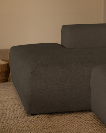 Sofá de 4 módulos curvo con chaise longue de bouclé color gris oscuro 410x172cm