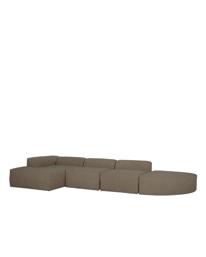 Sofá de 4 módulos curvo con chaise longue de bouclé color marrón 410x172cm