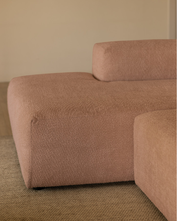 Sofá de 4 módulos curvo con chaise longue de bouclé color rosa 410x172cm