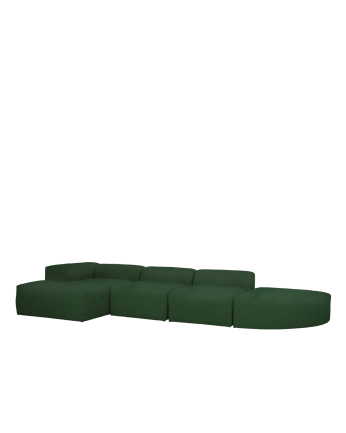 Sofá de 4 módulos curvo con chaise longue de bouclé color verde 410x172cm