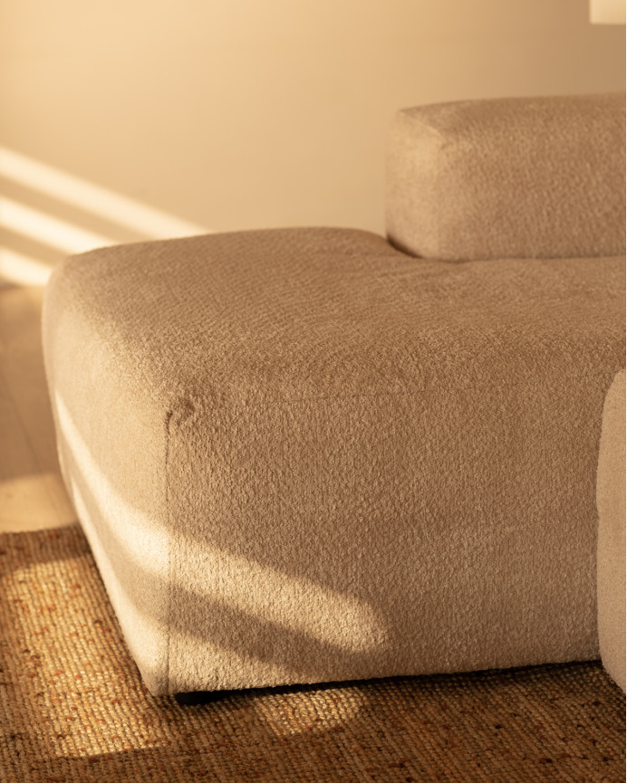 Sofá de 3 módulos curvo con chaise longue de bouclé color beige 320x172cm