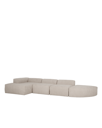 Sofá de 4 módulos curvo con chaise longue de bouclé color gris claro 410x172cm