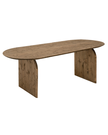 Mesa de comedor ovalada de madera maciza en tono roble oscuro de varias medidas