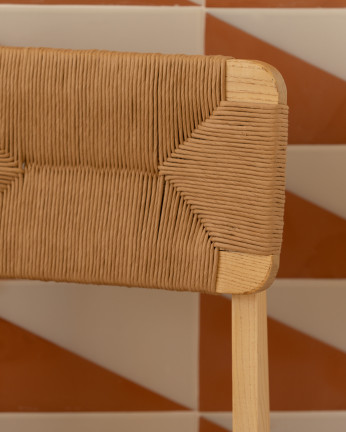 Sillas con estructura de madera de olmo y asiento de fibra natural de 81x42cm