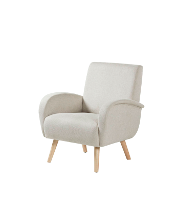 Butaca de madera maciza con asiento de espuma y fibra en color beige de 75x74cm