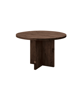 Mesa de comedor redonda de madera maciza en tono nogal de Ø110