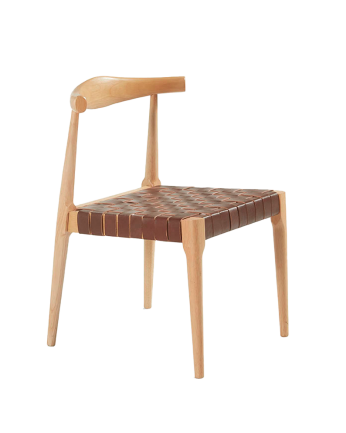 Silla de madera maciza con asiento trenzado marrón y patas en tono natural de 77cm 