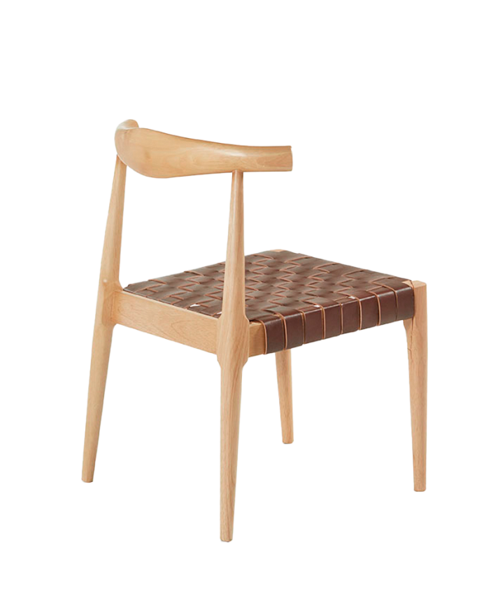 Silla de madera maciza con asiento trenzado marrón y patas en tono natural de 77cm 