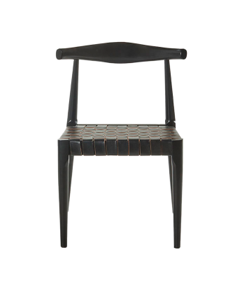 Silla de madera maciza con asiento trenzado negro y patas en tono negro de 77cm 