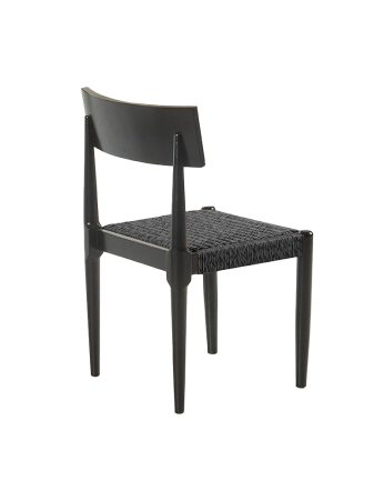 Silla de madera maciza con asiento de cuerda en tono negro de 77,5cm