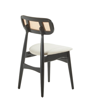 Silla de madera maciza con asiento tapizado y respaldo de cannage en tono negro de 80,5cm