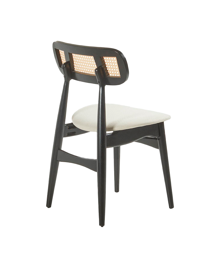Silla de madera maciza con asiento tapizado y respaldo de cannage en tono negro de 80,5cm