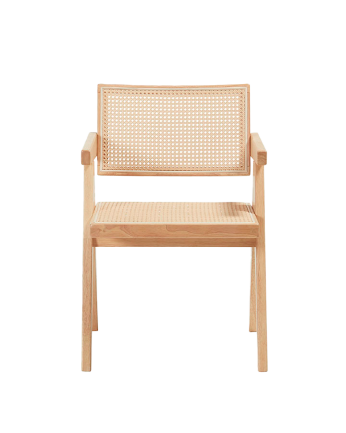 Silla de madera maciza con respaldo y asiento de cannage en tono natural de 80cm