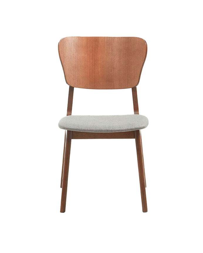 Silla de madera maciza con asiento tapizado en tono nogal de 83,5cm