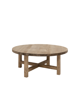 Mesa de centro redonda de madera maciza acabado roble oscuro de varias medidas