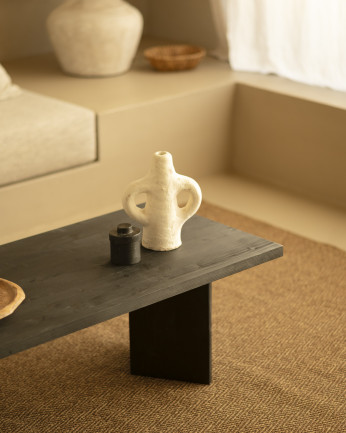Mesa de centro de madera maciza en tono negro de 120x50 cm
