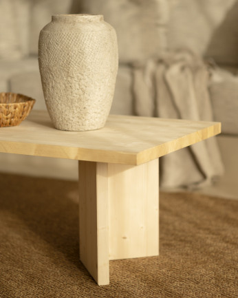 Mesa de centro de madera maciza en tono natural de 120x50 cm