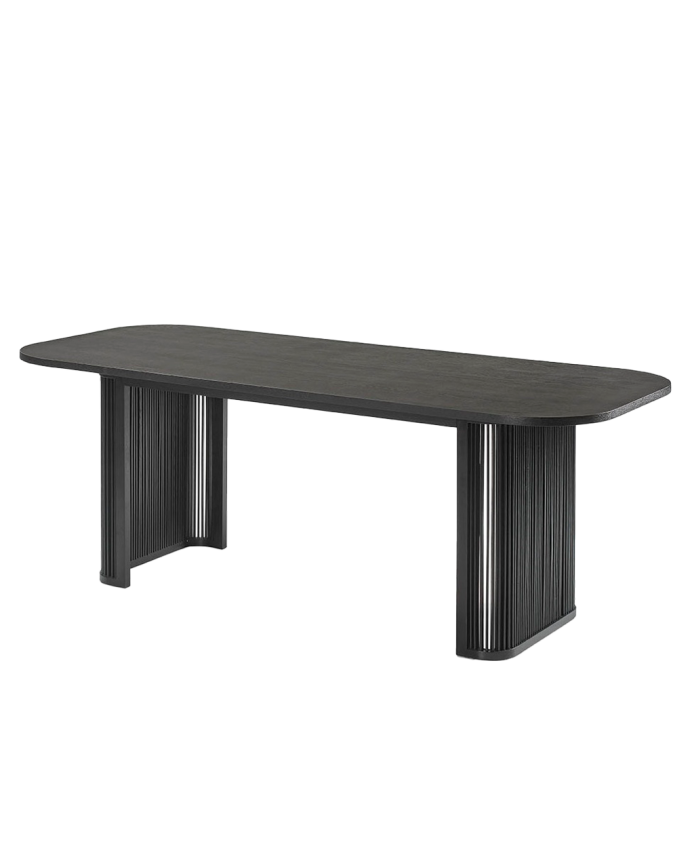 Mesa de comedor ovalada de madera de chapa de roble tono negro de varias medidas